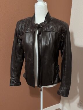 Armored Motorcycle Jacket-Women's Dark Brown Quilted Leather Jacket